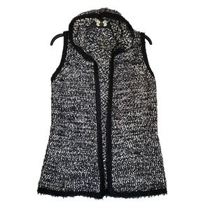 Absolutely Famous Womens Sleeveless Knit Cardigan Black/White Size L Hooded Open